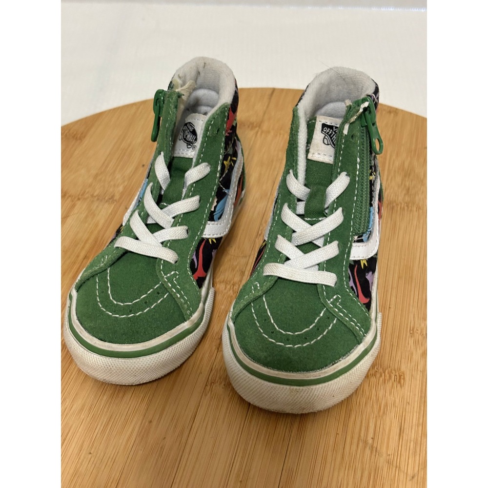 Vans Sk8-Hi Zip Toddler Green Shark Print High Top Sneakers Shoes